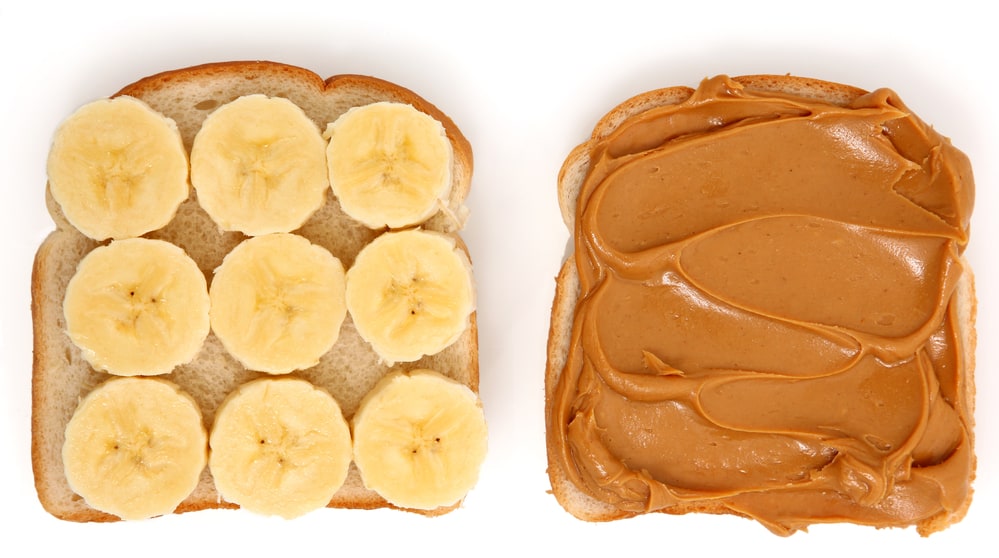 A peanut butter and banana sandwich.